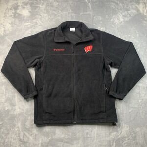 Wisconsin Badgers Black & Red Columbia Full Zip Up Fleece Jacket Size M